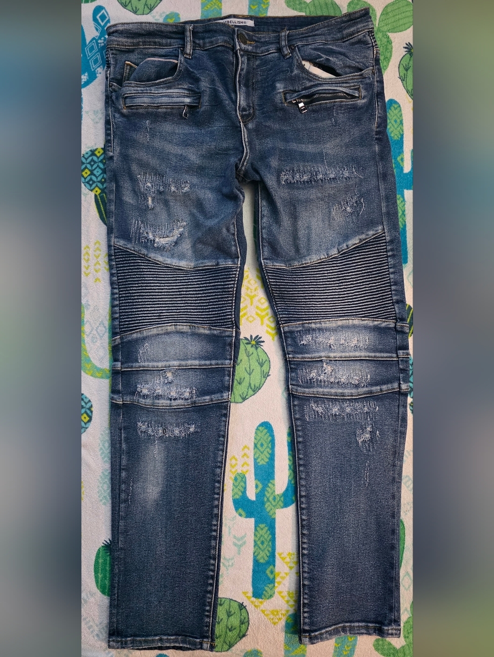 Embellish NYC Moto Biker Distressed Jeans – Ripped Slim Fit Blue Denim 🔥
